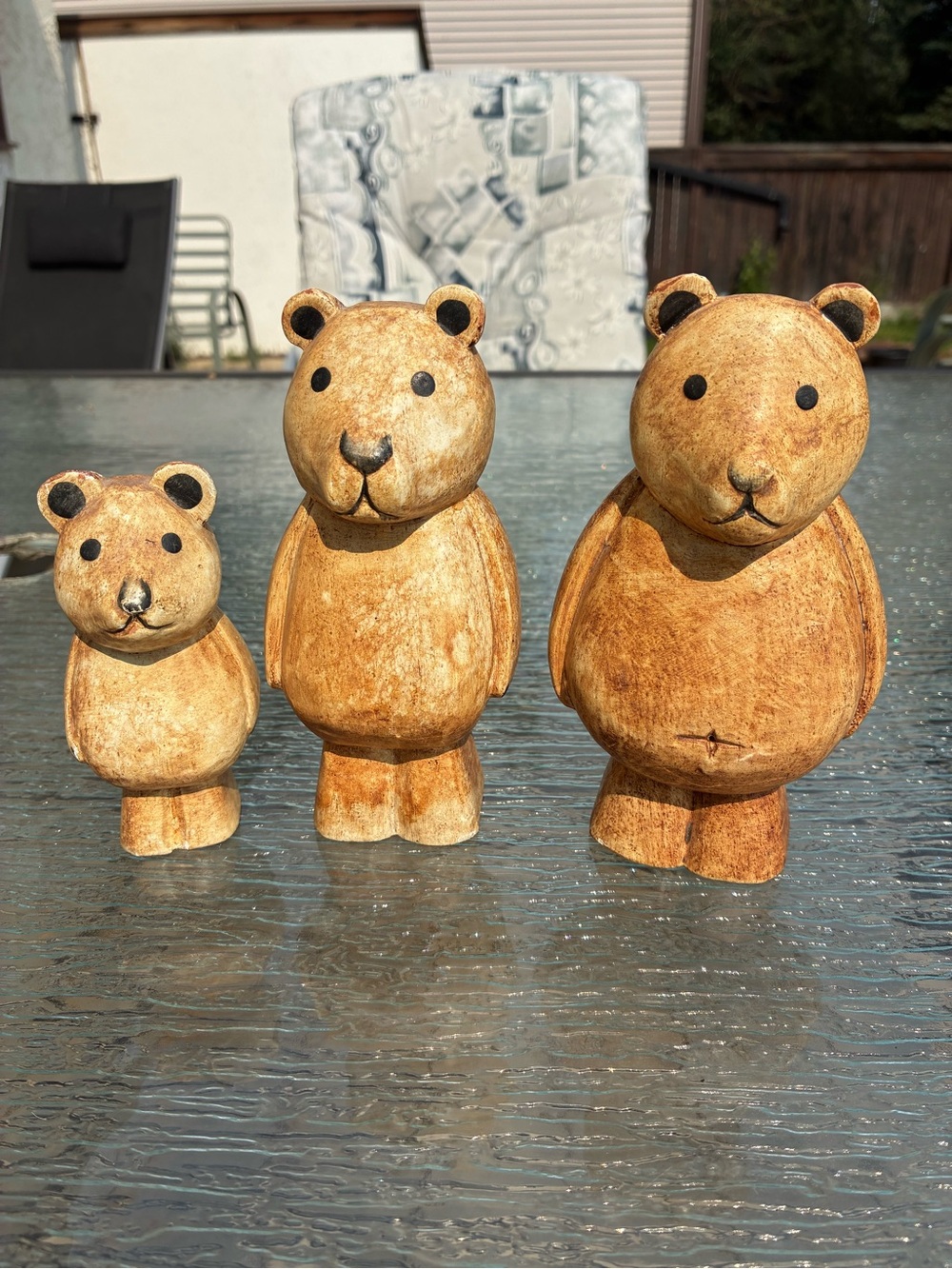 Vintage Hand Carved Balsa Wood Bear Figurines - Set of 3 Folk Art Bears
